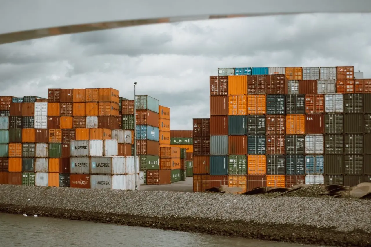 Shipping containers at a port for international cargo transport